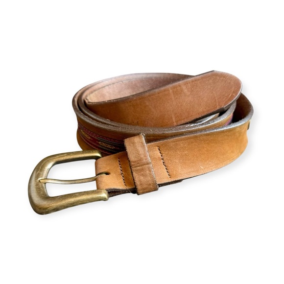 DULUTH TRADING COMPANY Vintage Genuine Leather Western Aztec Print Belt, XL - Picture 1 of 6